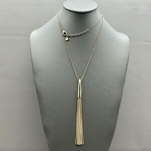 Halogen Necklace Gold Tone Tassel Fringe Pendant Chain Lobster Clasp 30 Inch
